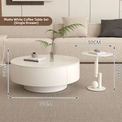 YIZUO | Elegant Minimalist Cream Style Round Marble Coffee Table
