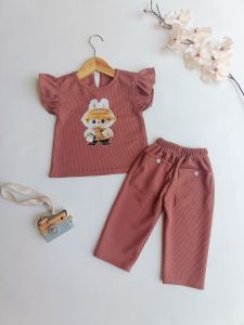 Setelan Labubu Anak Perempuan 1 sampai 7 tahun Bahan. Waffle knit Premium