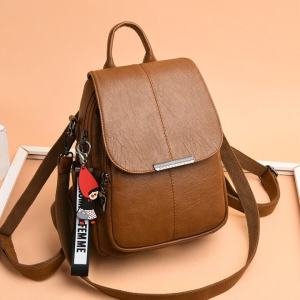 Fashionable Cowhide Mom Backpack Travel Leisure Single Double Shoulder Womens Bag Korean Style College Wind New 2025 Model