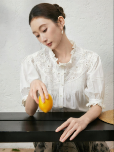 SUSHE | Cotton White Lace Ruffled Sleeve Doll Shirt