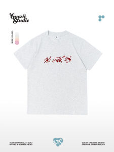 Áo Thun Tay Ngắn Guozii Họa Tiết Hoa Xám Dễ Thương Mùa Hè 2025 Dành Cho Nữ Dáng Rộng Thoải Mái Cotton Phong Cách Ngọt Ngào