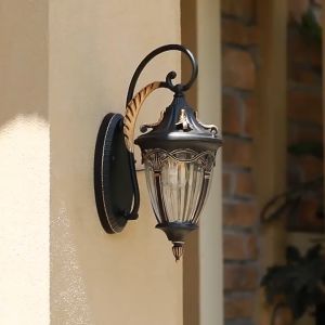 Outdoor Wall Light Fixtures Wall Mount Black Roman 17.7" H Exterior Wall Lantern Anti-Rust & Waterproof Water Ripple Glass Outside Wall Sconce Porch Light for House Garage