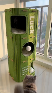 Multi-Level Cat Condo Tower House with Plush Perch & Hanging Ball Large Durable Felt Cat House