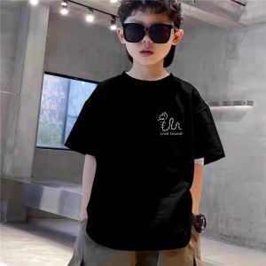 New 2025 Childrens Summer Clothing Male Short Sleeve Cotton Boy Summer Parent-Child White Shirt Trendy Loose Fit round Neck