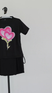 Setelan Kaos Serut Crop Top Rok Pendek Anak Perempuan Kekinian Love | Set Tshirt Umur 1-10 Tahun