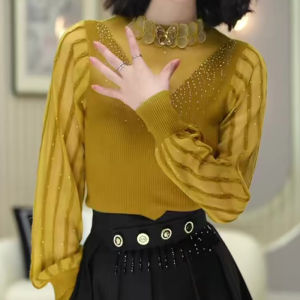 Áo Sơ Mi Ren Cổ Bướm Thanh Lịch Cho Nữ Mùa Thu 2025 Áo Lót Bên Trong Thời Trang Đẹp Áo Len Dệt Kim Dài Tay Thường