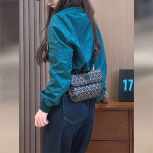 Blue Short Baseball Jacket Womens Spring Autumn 2025 New Unique Flight Suit Top Quality Material Long Sleeve Plaid Pattern