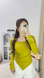 vCrop Top Kerut Samping Lancip Wanita / Crop Top l Kerut Lengan Panjang Wanita / Crop Top Square Neck Wanita 6053