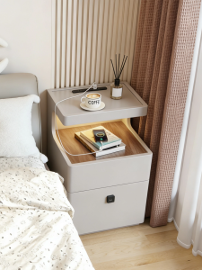 YANGYING | Solid Wood Bedside Cabinet Fingerprint Lock Storage