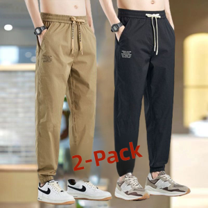 Ice Silk Loose Cuffed Thin Mens Casual Pants Summer Youth Fashion Leisure Trousers Workwear Loose Fit Long Pants Green