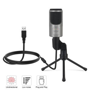 XTUGA USB คอนเดนเซอร์ไมโครโฟน U-188สก์ท็อปคอมพิวเตอร์บันทึกไมโครโฟนที่มีฟังก์ชั่นลดเสียงรบกวนอัจฉริยะและควบคุม K-Song APP ผลในตัวตรวจสอบแจ็คหูฟัง