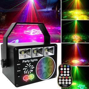LED DJ เลเซอร์โปรเจคเตอร์เวทีดิสโก้ไฟหมุน Ball Strobe REMOTE Sound Control PARTY Light สําหรับคริสต์มาสงานแต่งงานวันหยุด