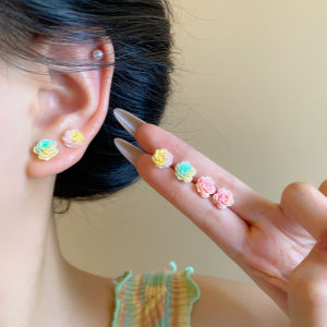 Hoa Tai Kim Loại Đính Đá Hoa Hồng Dopaamine Dành Cho Nữ Thiết Kế Thanh Lịch Tinh Tế Nhỏ Gọn Thời Trang Trang Sức