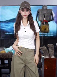 American Retro Short Sleeve Polo Shirt Womens Summer Slim Fit Design Small Size Short T-shirt Korean Style Straight Cut Solid Color