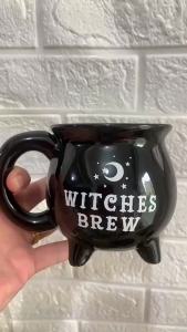 Cốc Gốm Hình Ấm Đun Phù Thủy 12 Oz Màu Đen Kiểu Dáng Thời Trang Đồ Uống Halloween Thân Thiện Với Môi Trường Đồ Trang Trí Bàn Phù Thủy