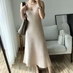 Womens camisole dress 2024 summer new versatile mid length versatile slimming loose casual long skirt