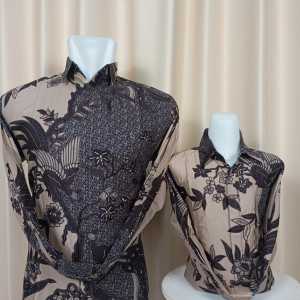 couple ayah anak lengan batik moderen lengan panjang