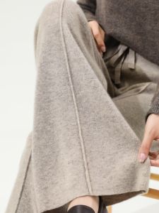 High Waist Knitted Woolen Wide Leg Pants Women Casual Straight Cut Autumn Winter Long Trousers Floor Length Sheep Cashmere