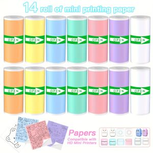 7/14 Roll Portable Mini Printing Paper Color Adhesive Paper Self-Adhesive Printing Paper Printer Label Stickers,57*25mm