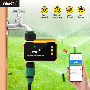 Yieryi WiFi Garden Watering Timer Solar Irrigation System Controller Automatic Sprinkler Controller Water Timer for Garden Yard Lawn Greenhouse