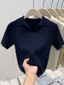 LUOSHAO | Short Sleeve V-Neck Slim Fit Polo Knit Shirt