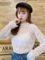 Áo Sơ Mi Ren Cỡ Lớn Cho Nữ Mùa Xuân Thu Tay Dài Cổ Cao Thời Trang Ngọt Ngào Thường Ngày Chất Liệu Khác 100%. 