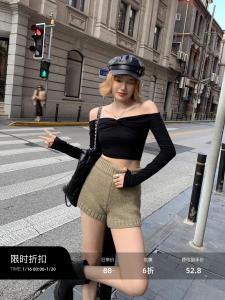 Short Knitted Womens T-shirt One-Shoulder Slim Fit Base Layer Top Cotton Polyester Blend Long Sleeve Autumn Fashion