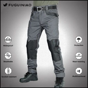 Fuguiniao กางเกงคาร์โก้กางเกงผู้ชายยุทธวิธีสำหรับใส่ทำงานกางเกงเดินป่าทรงหลวมมีกระเป๋า IX6อเนกประสงค์สำหรับกลางแจ้ง