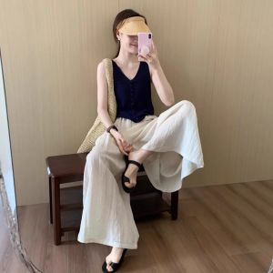Korean Style Slimming V-Neck Single Button Ice Silk Knitted Tube Top Women Summer Outerwear Sleeveless Vest Fashionable Simple Design