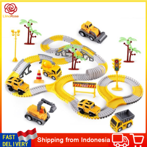 334Pcs Mainan Track Elektrik Anak Set DIY City Konstruksi Truck Menyenangkan Mobil Perakitan Mainan
