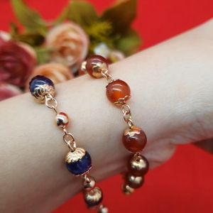 สร้อยข้อมือนากคั่นหินสี ความยาว 7 8 นิ้ว เสริมบารมี ใช้ได้ทุกโอกาส ใส่อาบน้ำได้ ทำจากทองเหลือง รูปถ่ายจากสินค้าจริง