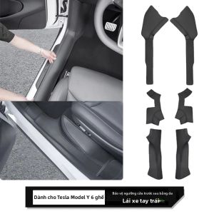 Ốp Bảo Vệ Bậc Cửa Trước Sau Bằng Da Cho Tesla Model Y 6 Chỗ Chống Trầy Xước Phụ Kiện Ô Tô