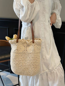 Túi Tote Dệt Thép Sợi Cotton Dung Tích Lớn Túi Đi Biển Mùa Hè Mới 2025 Túi Dệt Thép Rỗng Túi Đeo Vai Đơn Cho Nữ