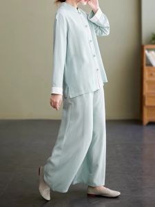 Bộ Đồ Tập Luyện Taoist Mới Bằng Vải Lanh Cotton Cho Nữ Bộ Đồ Hai Mảnh Tập Luyện Buổi Sáng Bộ Đồ Mùa Xuân Hè