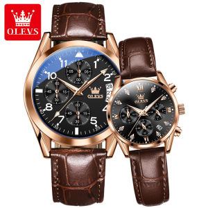 2 PCS ! OLEVS Couple Watch For Men And Women Water Proof  2022 New Import Original  Luxury Diamond Aapphire Glass Mirror Leather Comfort Strap Luminous Calendar Multifunctional Couple Watch