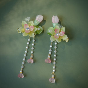 Childrens Hair Clips Original Design Lotus Leaf Lotus Puffball Ancient Style Headwear Hanfu Hair Accessories Tassel Pair Clip