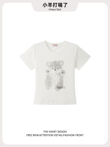 Áo Thun Nữ Cổ Tròn Tay Ngắn Dáng Ôm Vừa Vặn in Họa Tiết Hoạt Hình Màu Trắng Mùa Hè 2025 Áo Thun Cotton Pha Trộn