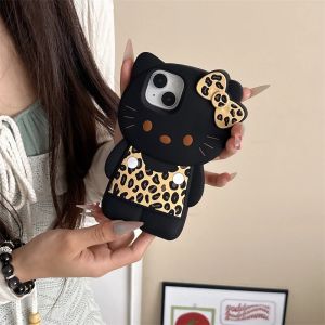 Sanrio | 3D Cartoon Leopard Hello Kitty Silicone Phone Case For iPhone 17 13 14 15 16 Pro Max