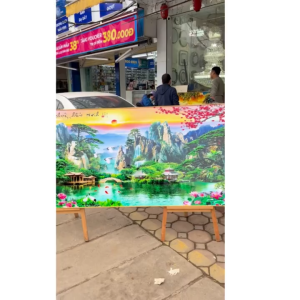 SIZE LỚN Tranh Phong Cảnh Núi Non Thác Nước Chất Liệu Tráng Gương Cao Cấp Tranh Thủy Mặc Treo Phòng Khách Phong Thuỷ