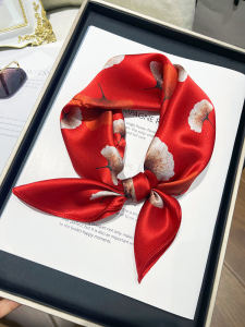 สีแดง ผ้าไหม ผ้าพันคอ 100มัลเบอร์รี่ ผ้าไหม ฤดูใบไม้ผลิฤดูใบไม้ร่วงระดับไฮเอนด์กล่องของขวัญสำหรับผู้สูงอายุแฟชั่นสไตล์จีนผ้าพันคอตกแต่ง