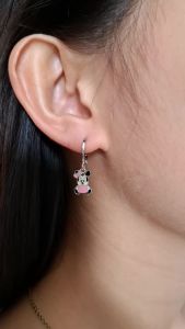 Anting Anak Klip Jurai Minie Pink Perak Lucu Imut Anti Karat