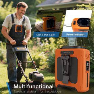 10000mAh Portable Waist Clip Fan with LED Light and Power Bank Strong Airflow Cooling Fan for Outdoor Play and Work