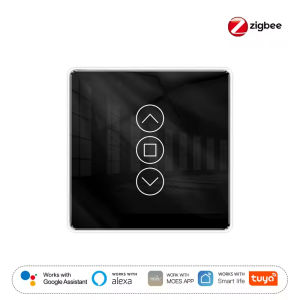 MOES | MOES Tuya ZigBee Smart Curtain Switch 2.5D Arc Glass Touch Panel App Remote Control Works With Alexa Google Home Voice Control