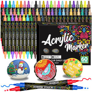 24/36/48/60 Colors Dual Tip Acrylic Paint Pens Markers Brush and Dot Tips Professional Art Supplies Kit