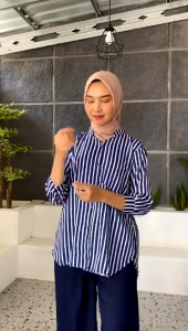BELI BAJU GRATIS CD 1 LUSIN | one set kemeja salur  stelan baju kemeja wanita celana cargo