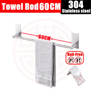 3M Self Adhesive Towel Rail Rack 40CM 55CM 70CM Bathroom Single Towel Bar Towel Rod Stick on Wall Towel Hanger Brushed SUS 304 Stainless Steel Towel Holder No Drilling Rail Rack for Kitchen and Bathroom(With Free Gift)