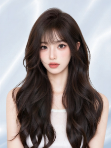Long Wavy Lace Front Full Wig With Air Bangs Human Hair