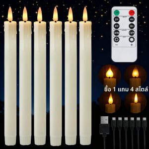เทียนทีไลท์ไร้เปลวไฟแบบชาร์จไฟได้ พร้อมรีโมทและสายชาร์จ USB ตั้งเวลาได้ ไฟ LED กระพริบ ทำจากพลาสติก