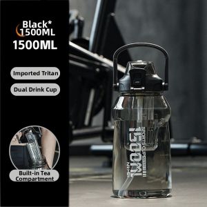 Large Capacity Tritan Water Bottle with Tea Infuser and Straw 2000ml