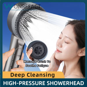 High Pressure Filtered Shower Head with Scalp Massage Brush 4 Modes SPA Turbo Handheld Shower with Built-in Spray Gun & One-Touch Stop